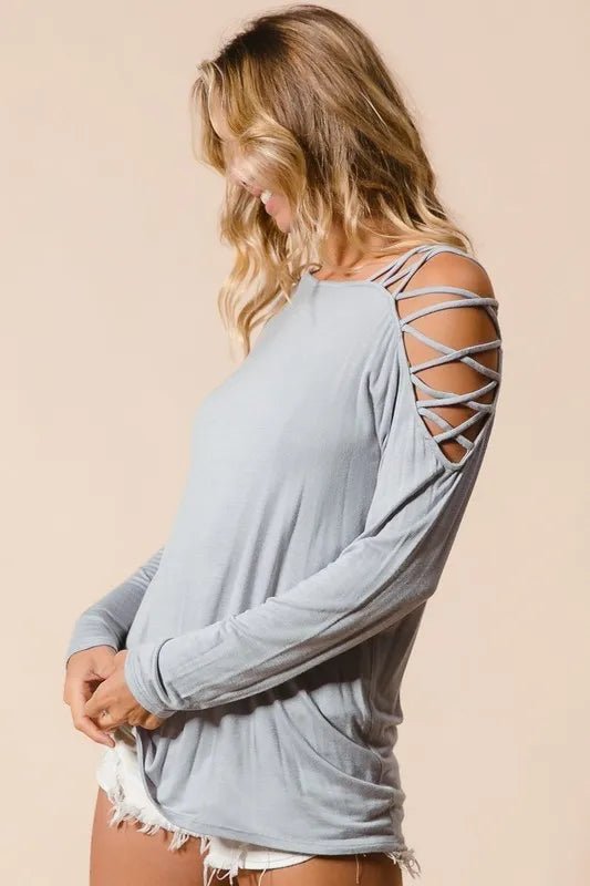 BiBi Jersey Knit One Shoulder Top with Criss Cross - Seedandsoulful