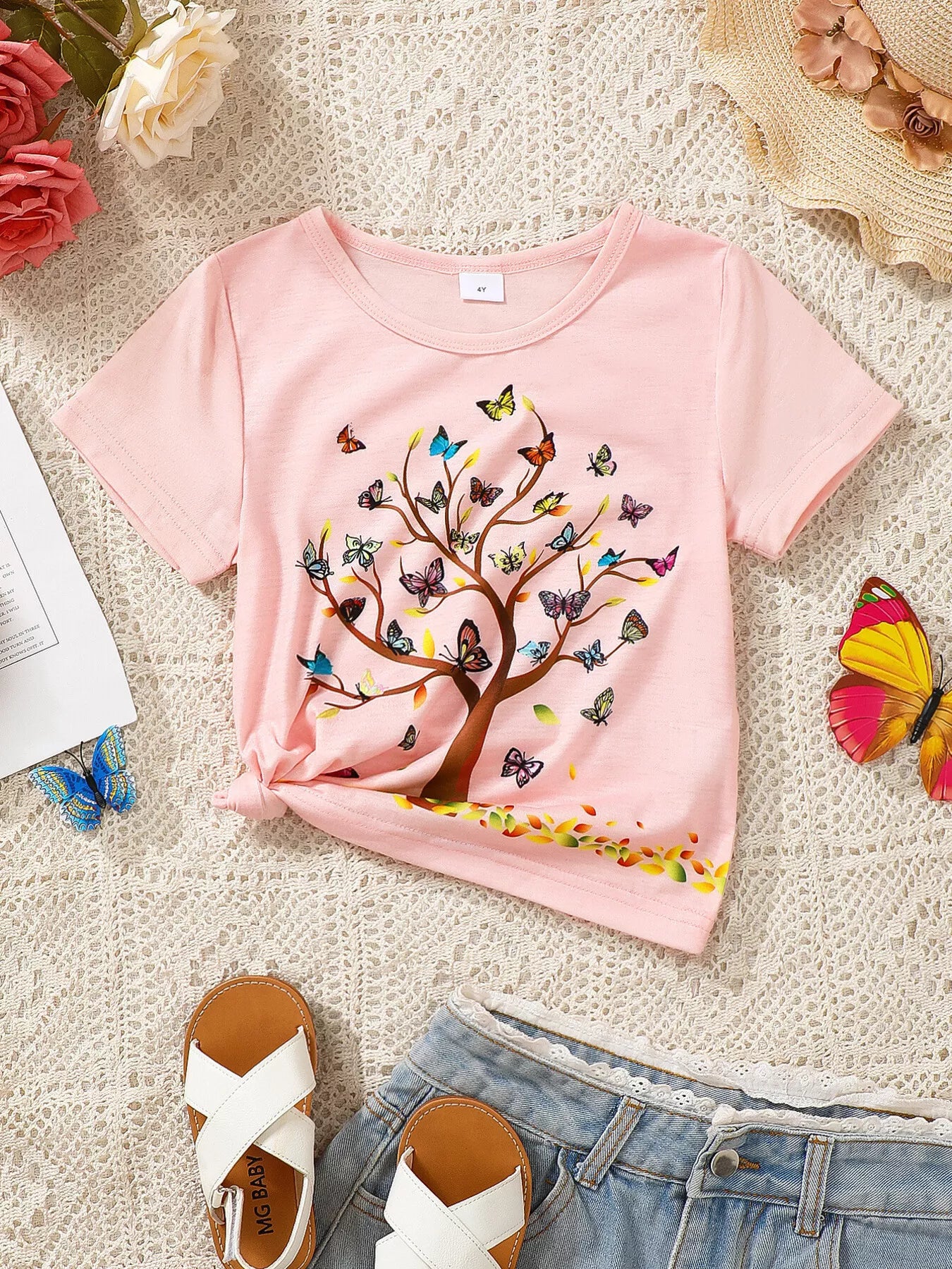 Children's Butterfly Tree Graphic Casual T-Shirt - Seedandsoulful