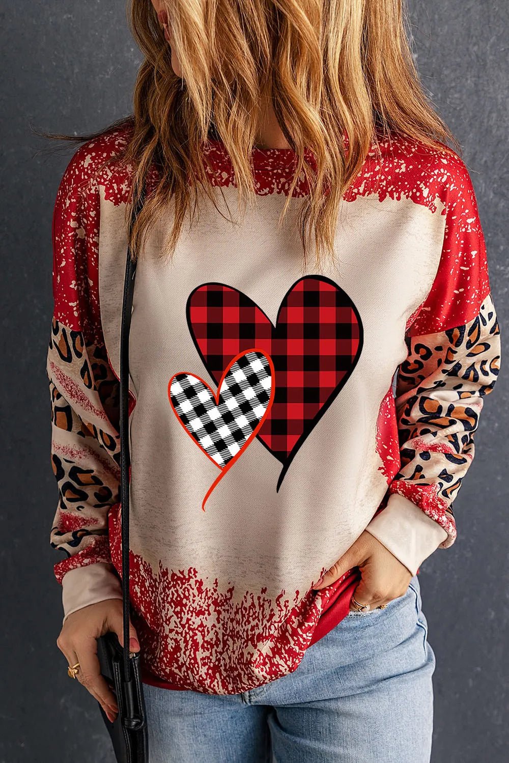 Heart Leopard Round Neck Sweatshirt - Seedandsoulful