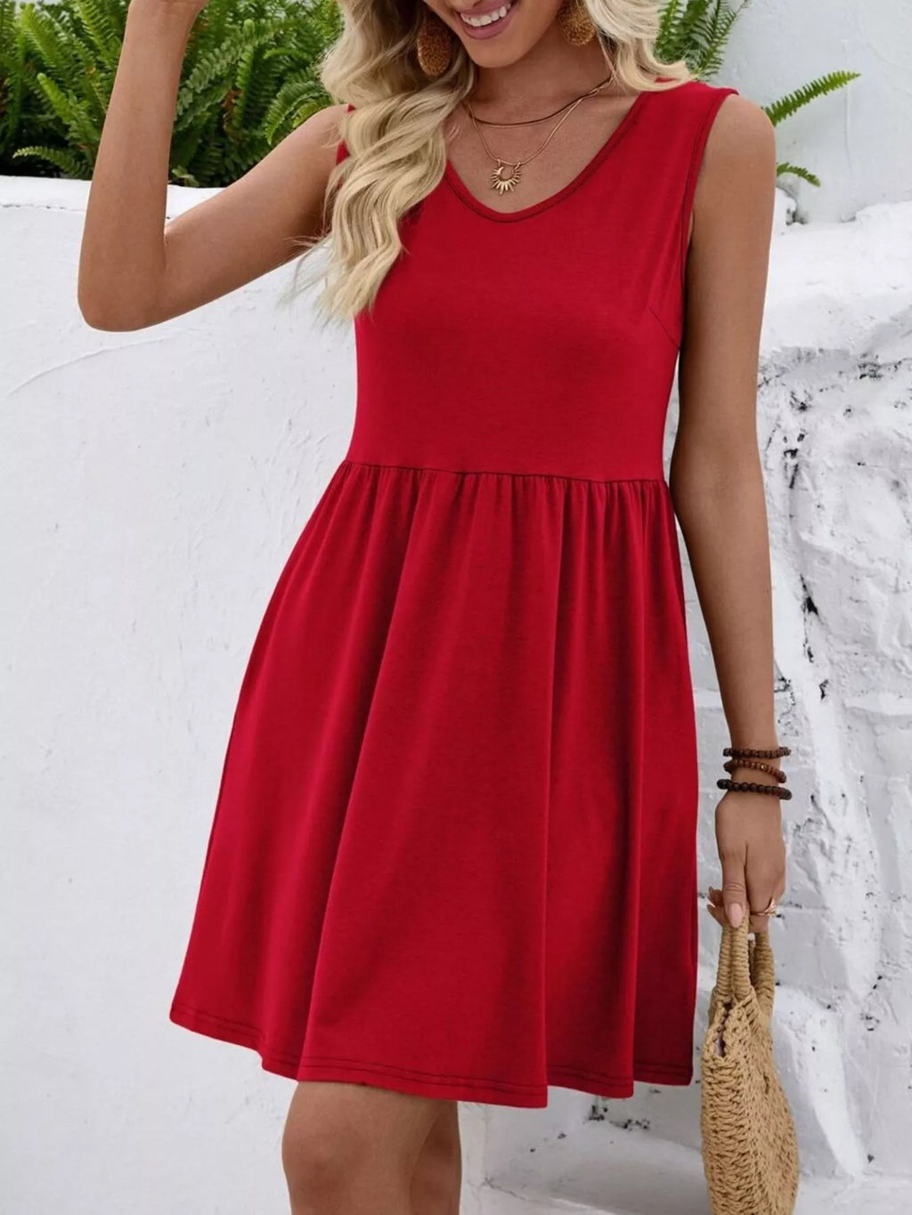 V - Neck Sleeveless Mini Dress - Seedandsoulful