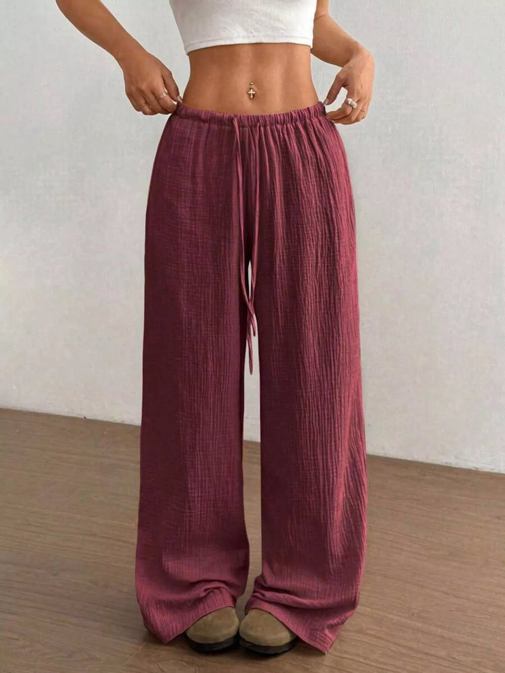 Full Size Drawstring Wide Leg Pants Plus Size - Seedandsoulful
