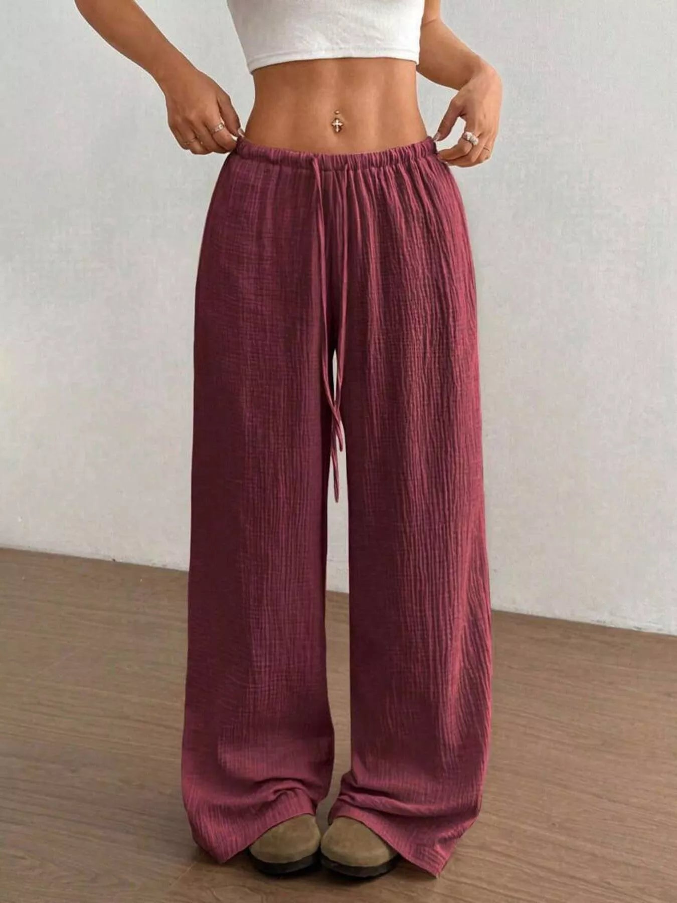 Full Size Drawstring Wide Leg Pants Plus Size - Seedandsoulful