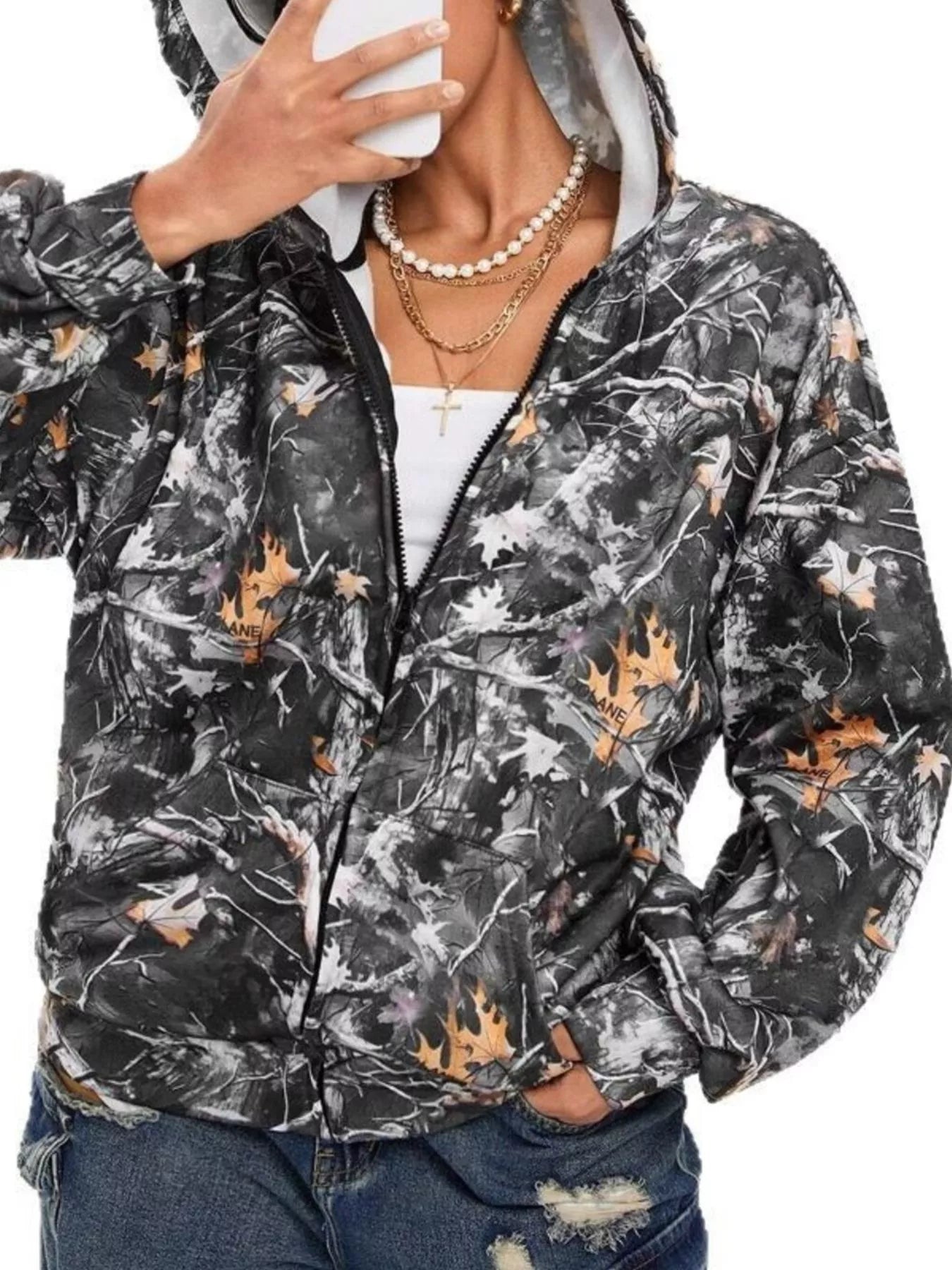 Vintage Printed Zip - Up Hoodie - Seedandsoulful