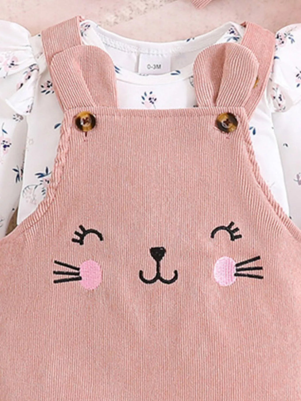 Children's Floral Print Ruffle Trim Top & Corduroy Overalls & Headband Set - Seedandsoulful