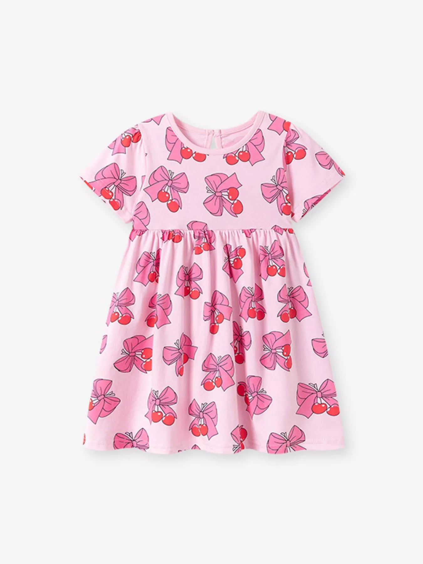 Children's Cherry Bowknot Print Ruffle Hem Dress - Seedandsoulful