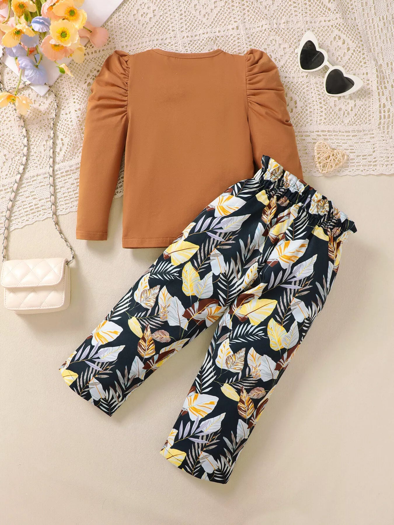 Children's Graphic Top & Floral Pants Set - Seedandsoulful