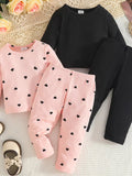 Children's Heart Print Ribbed Top and Pants Set - Seedandsoulful