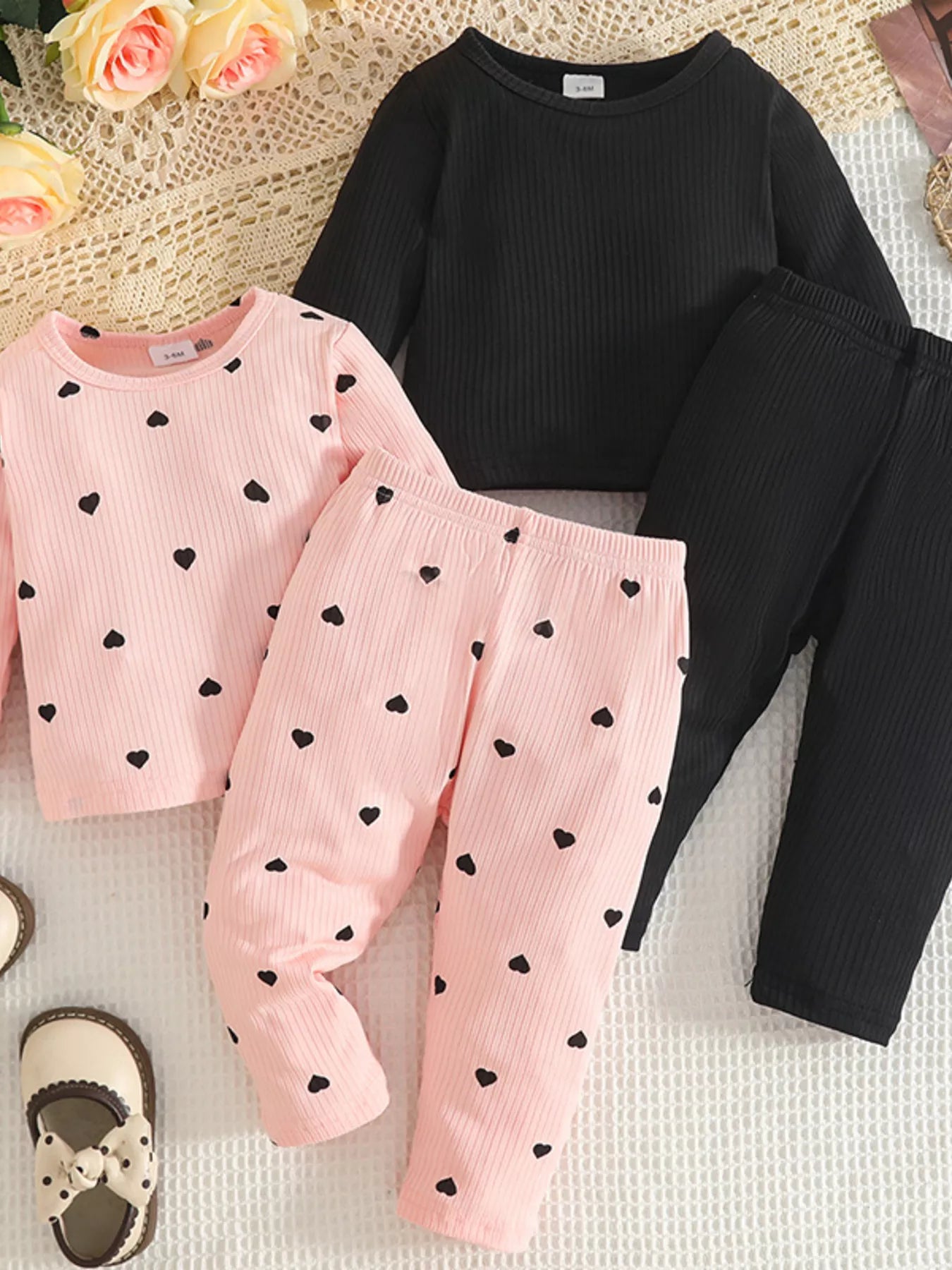 Children's Heart Print Ribbed Top and Pants Set - Seedandsoulful