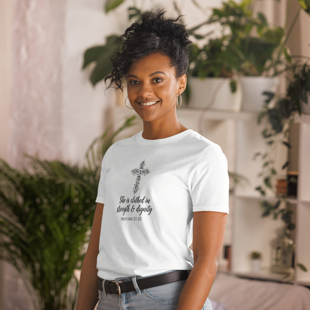 Faith Bride T-Shirt | She is Clothed in Strength & Dignity | Christian Bridal Tee | Seedandsoulful - Seedandsoulful
